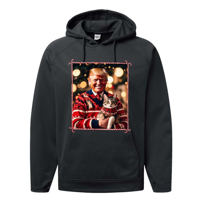 Funny Trump Christmas Sweater For Cat Lovers Performance Fleece Hoodie