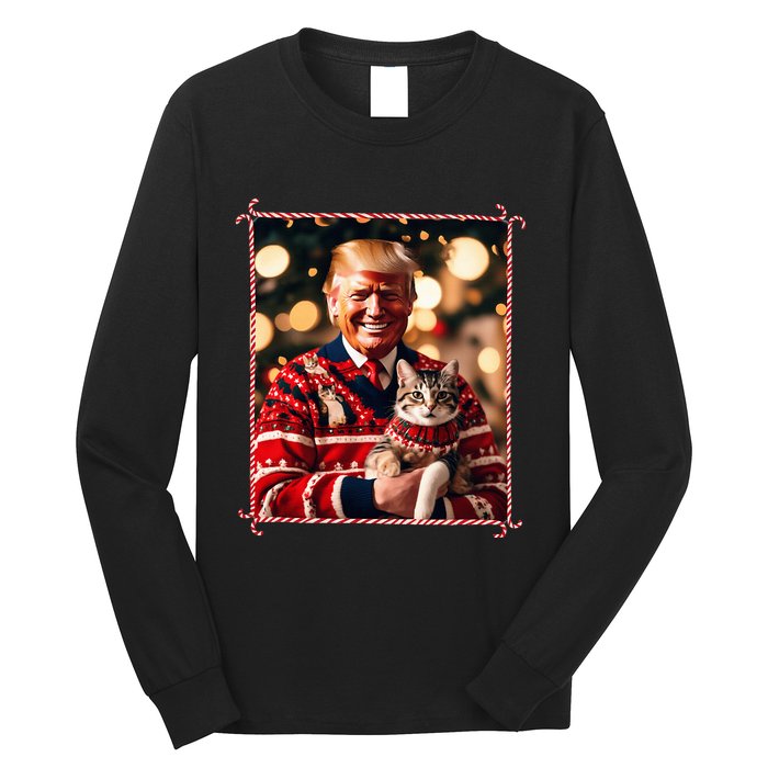 Funny Trump Christmas Sweater For Cat Lovers Long Sleeve Shirt