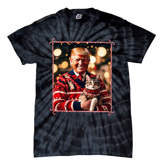 Funny Trump Christmas Sweater For Cat Lovers Tie-Dye T-Shirt