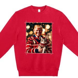 Funny Trump Christmas Sweater For Cat Lovers Premium Crewneck Sweatshirt