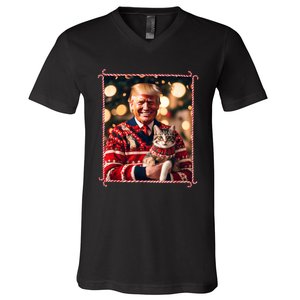 Funny Trump Christmas Sweater For Cat Lovers V-Neck T-Shirt