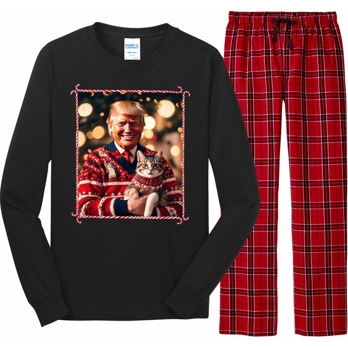 Funny Trump Christmas Sweater For Cat Lovers Long Sleeve Pajama Set