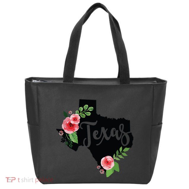 Floral Texas Chalkboard Watercolor Flowers Home State Zip Tote Bag