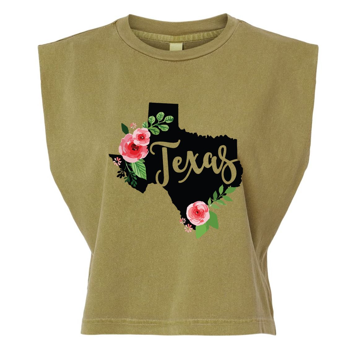 Floral Texas Chalkboard Watercolor Flowers Home State Garment-Dyed Women's Muscle Tee