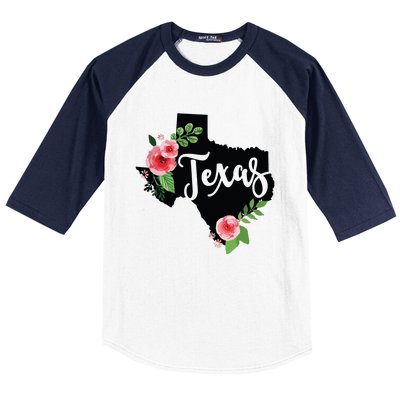 Floral Texas Chalkboard Watercolor Flowers Home State Baseball Sleeve Shirt