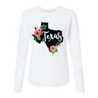 Floral Texas Chalkboard Watercolor Flowers Home State Womens Cotton Relaxed Long Sleeve T-Shirt