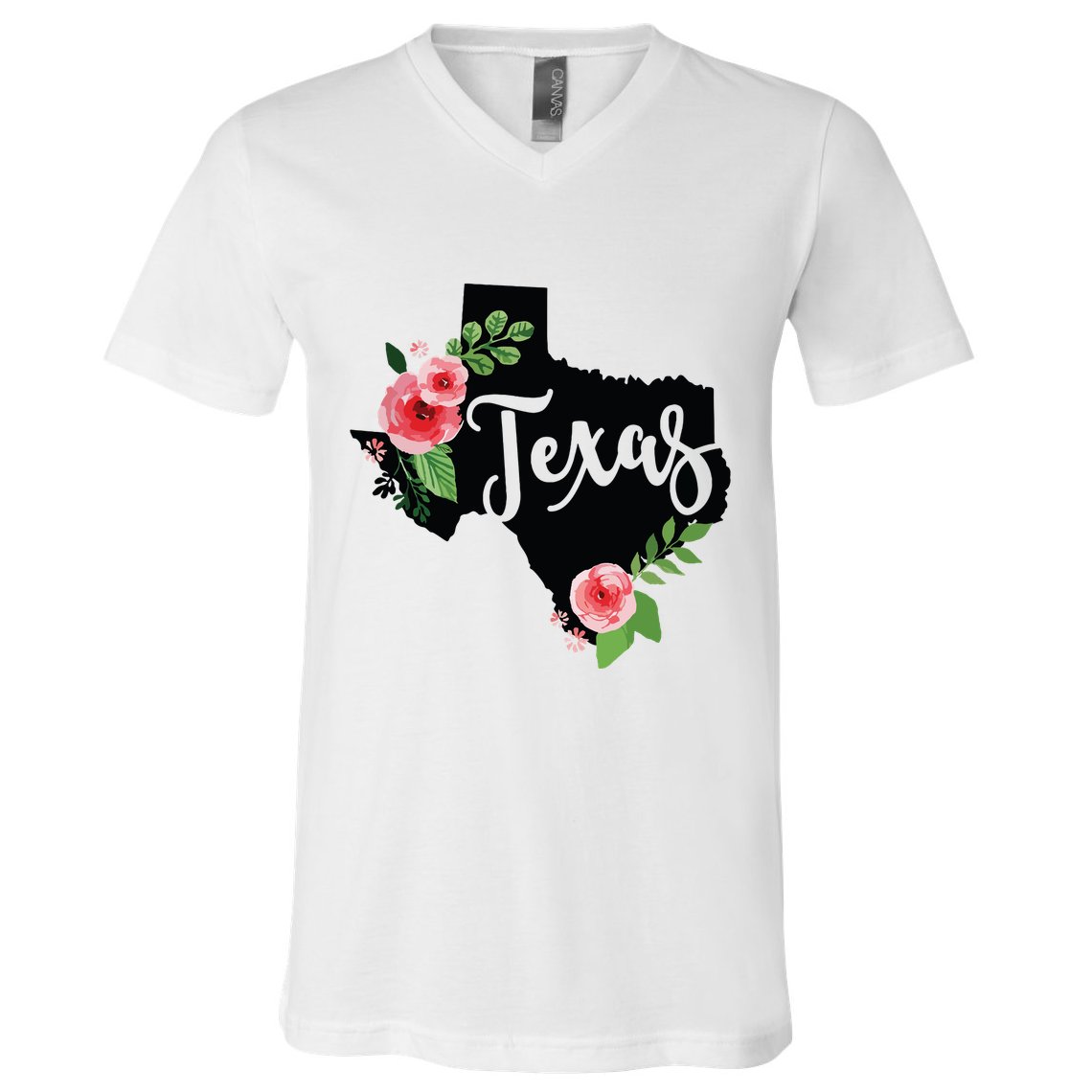 Floral Texas Chalkboard Watercolor Flowers Home State V-Neck T-Shirt