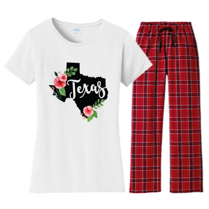 Floral Texas Chalkboard Watercolor Flowers Home State Women's Flannel Pajama Set