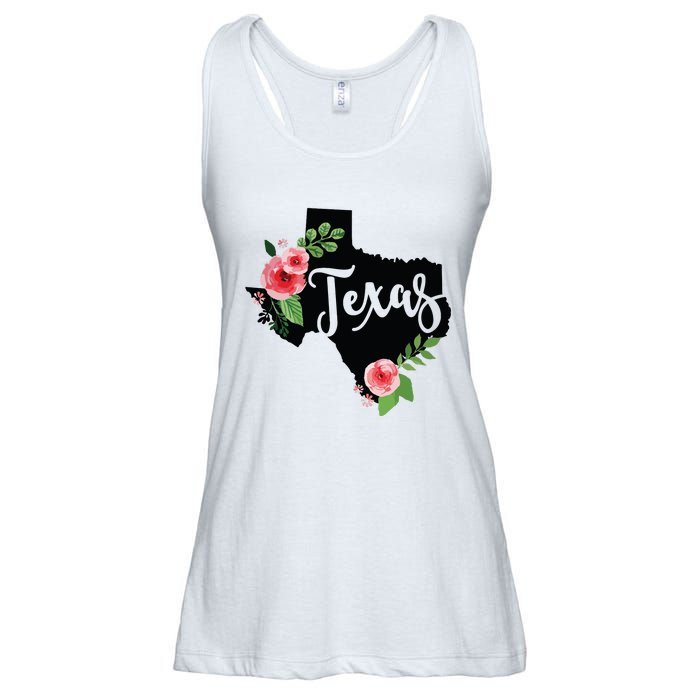 Floral Texas Chalkboard Watercolor Flowers Home State Ladies Essential Flowy Tank