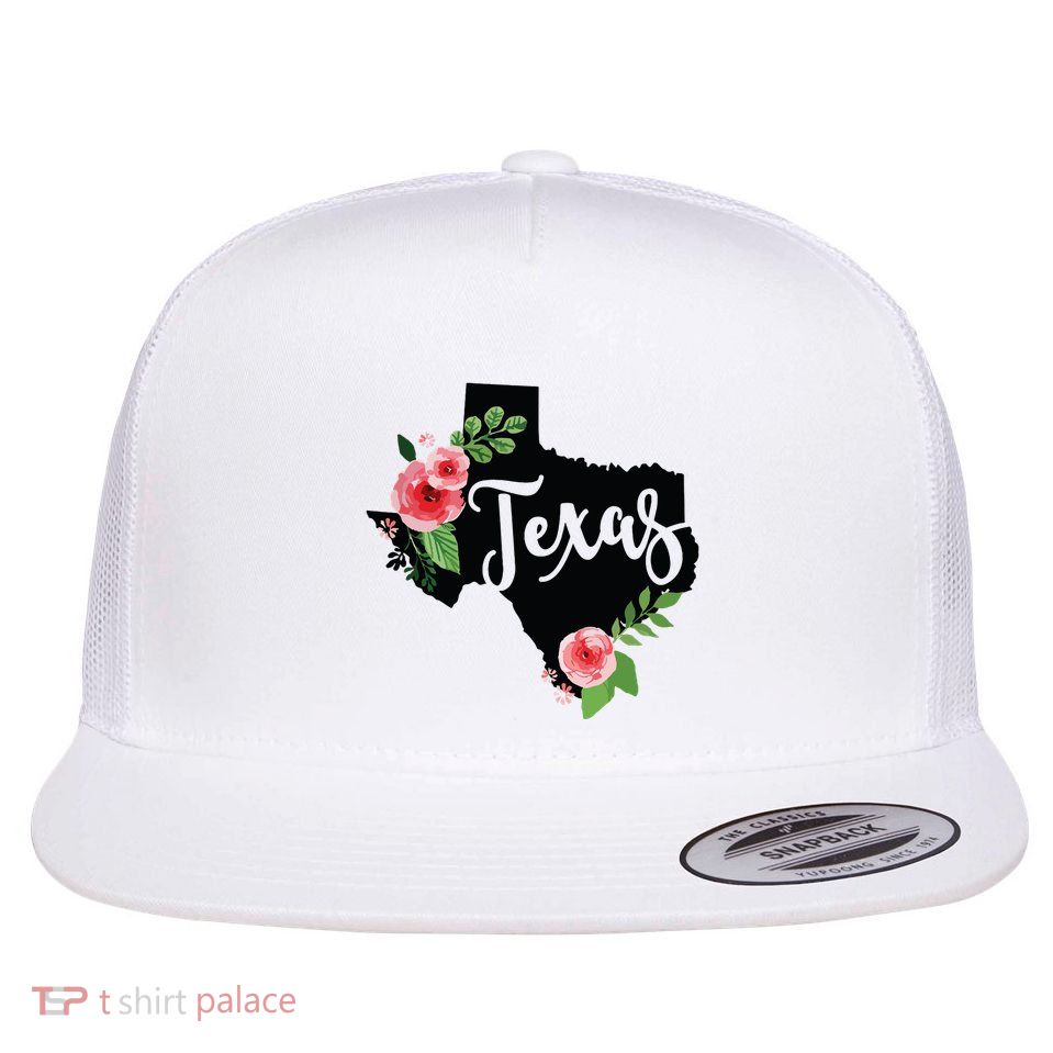 Floral Texas Chalkboard Watercolor Flowers Home State Flatbill Hat