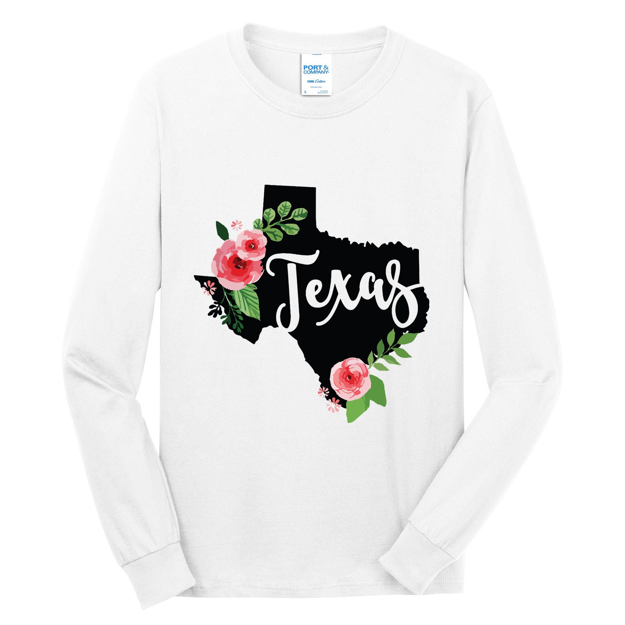 Floral Texas Chalkboard Watercolor Flowers Home State Tall Long Sleeve T-Shirt