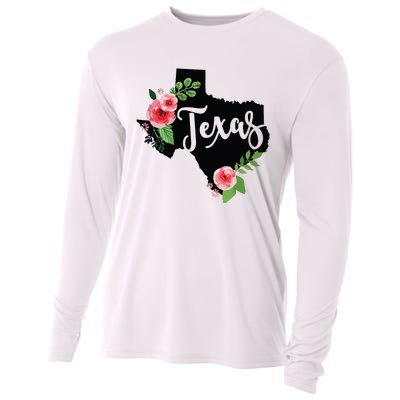 Floral Texas Chalkboard Watercolor Flowers Home State Cooling Performance Long Sleeve Crew