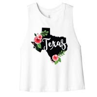 Floral Texas Chalkboard Watercolor Flowers Home State Women's Racerback Cropped Tank