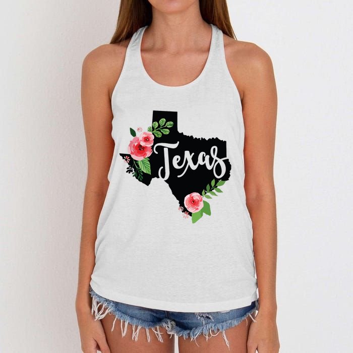 Floral Texas Chalkboard Watercolor Flowers Home State Women's Knotted Racerback Tank