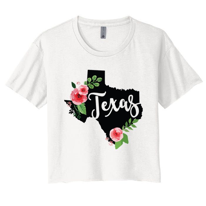 Floral Texas Chalkboard Watercolor Flowers Home State Women's Crop Top Tee