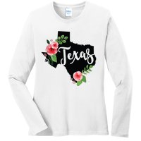 Floral Texas Chalkboard Watercolor Flowers Home State Ladies Long Sleeve Shirt