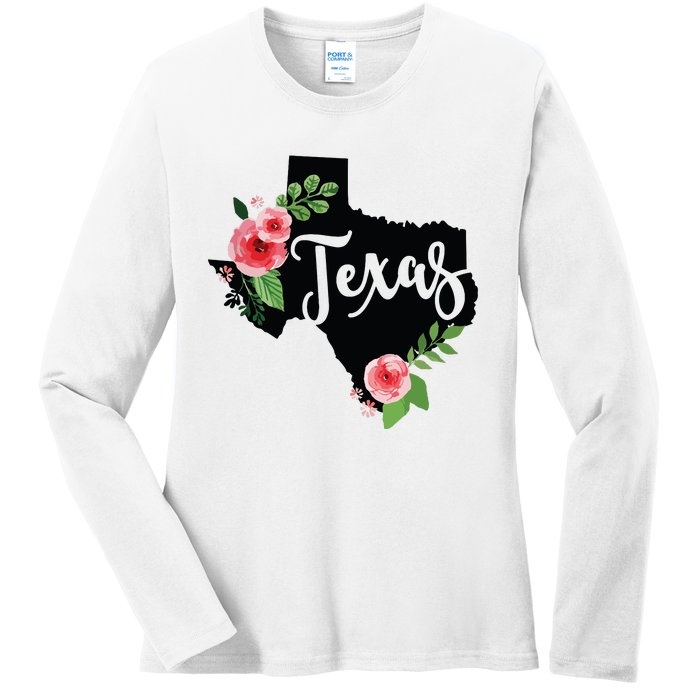 Floral Texas Chalkboard Watercolor Flowers Home State Ladies Long Sleeve Shirt