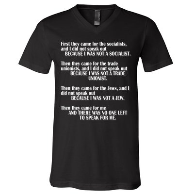 First They Came For The Socialists No One Left To Speak Poem  V-Neck T-Shirt