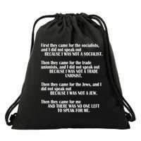 First They Came For The Socialists No One Left To Speak Poem  Drawstring Bag