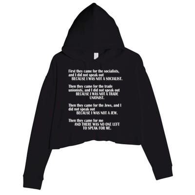 First They Came For The Socialists No One Left To Speak Poem  Crop Fleece Hoodie