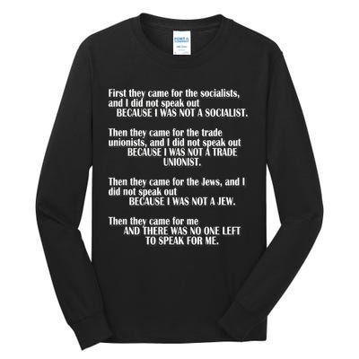 First They Came For The Socialists No One Left To Speak Poem  Tall Long Sleeve T-Shirt