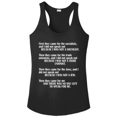 First They Came For The Socialists No One Left To Speak Poem  Ladies PosiCharge Competitor Racerback Tank