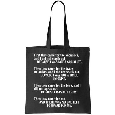 First They Came For The Socialists No One Left To Speak Poem  Bag