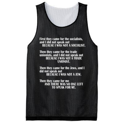 First They Came For The Socialists No One Left To Speak Poem  Mesh Reversible Basketball Jersey Tank
