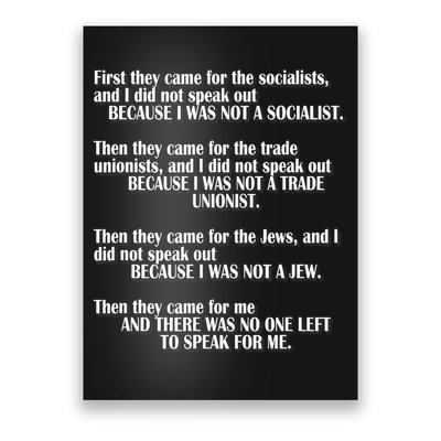First They Came For The Socialists No One Left To Speak Poem  Poster