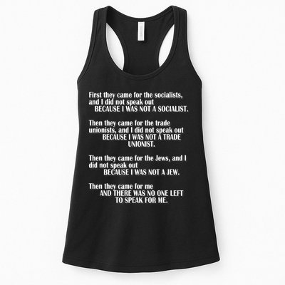 First They Came For The Socialists No One Left To Speak Poem  Womens Tank Top