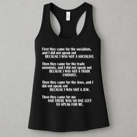First They Came For The Socialists No One Left To Speak Poem  Womens Tank Top