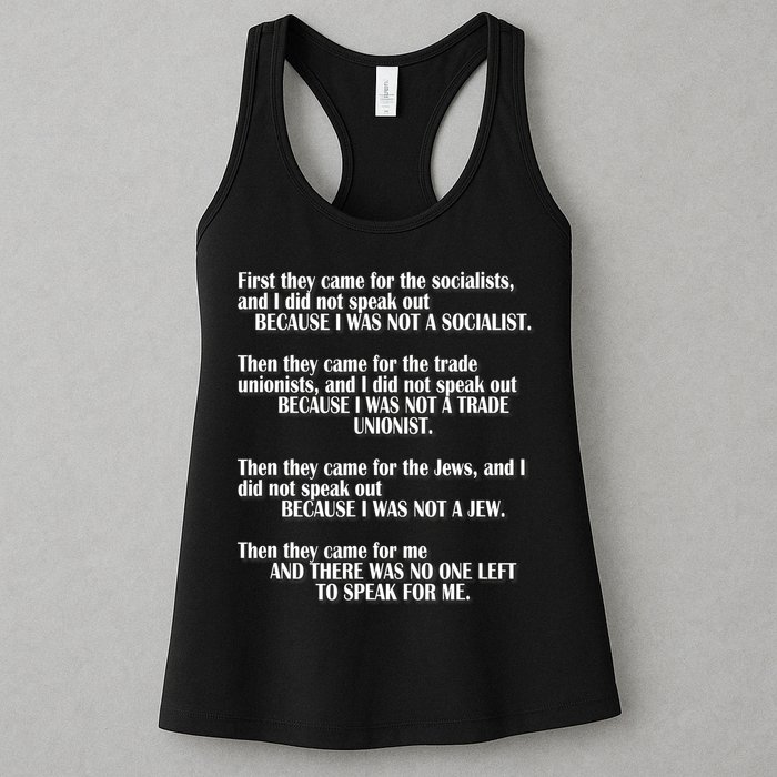 First They Came For The Socialists No One Left To Speak Poem  Womens Tank Top