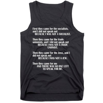 First They Came For The Socialists No One Left To Speak Poem  Tank Top