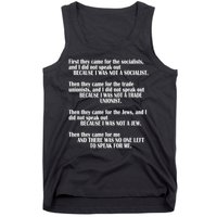First They Came For The Socialists No One Left To Speak Poem  Tank Top