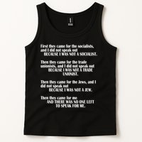 First They Came For The Socialists No One Left To Speak Poem  Tank Top