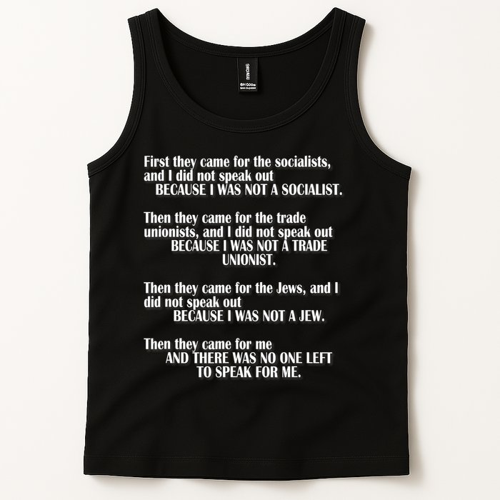 First They Came For The Socialists No One Left To Speak Poem  Tank Top