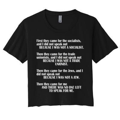 First They Came For The Socialists No One Left To Speak Poem  Crop Top