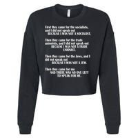 First They Came For The Socialists No One Left To Speak Poem  Cropped Pullover Crew