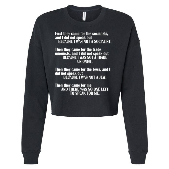 First They Came For The Socialists No One Left To Speak Poem  Cropped Pullover Crew