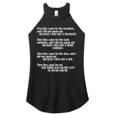 First They Came For The Socialists No One Left To Speak Poem  Women's Perfect Tri Rocker Tank