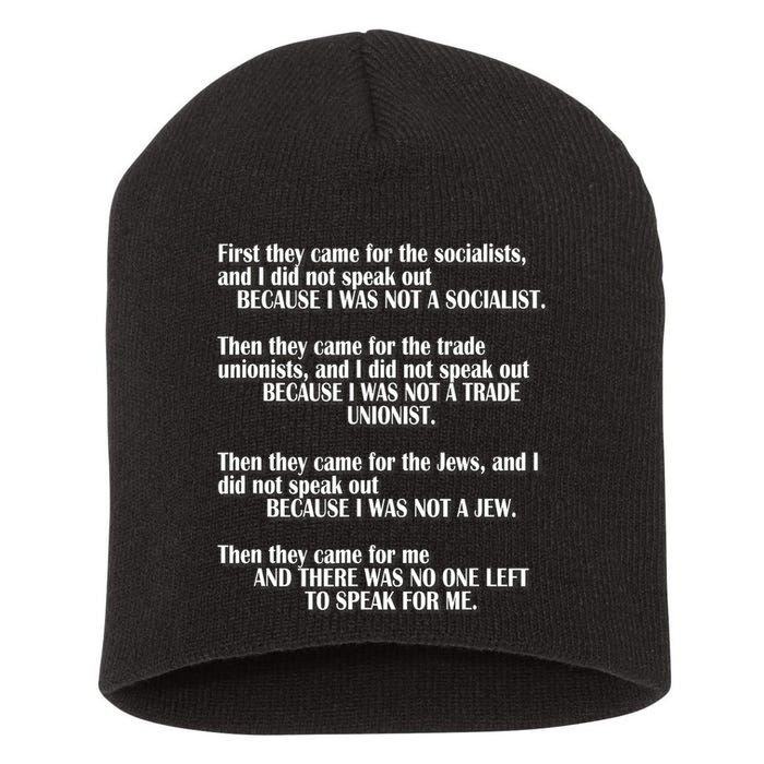 First They Came For The Socialists No One Left To Speak Poem  Short Acrylic Beanie