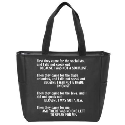 First They Came For The Socialists No One Left To Speak Poem  Zip Tote Bag