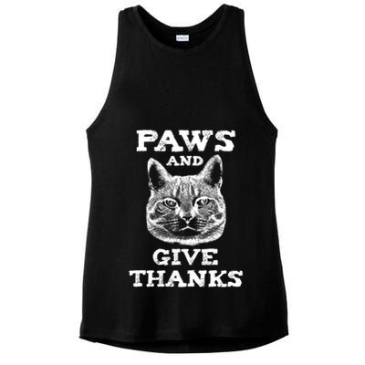 Funny Thanksgiving Cat Paws And Give Thanks Gift Ladies PosiCharge Tri-Blend Wicking Tank