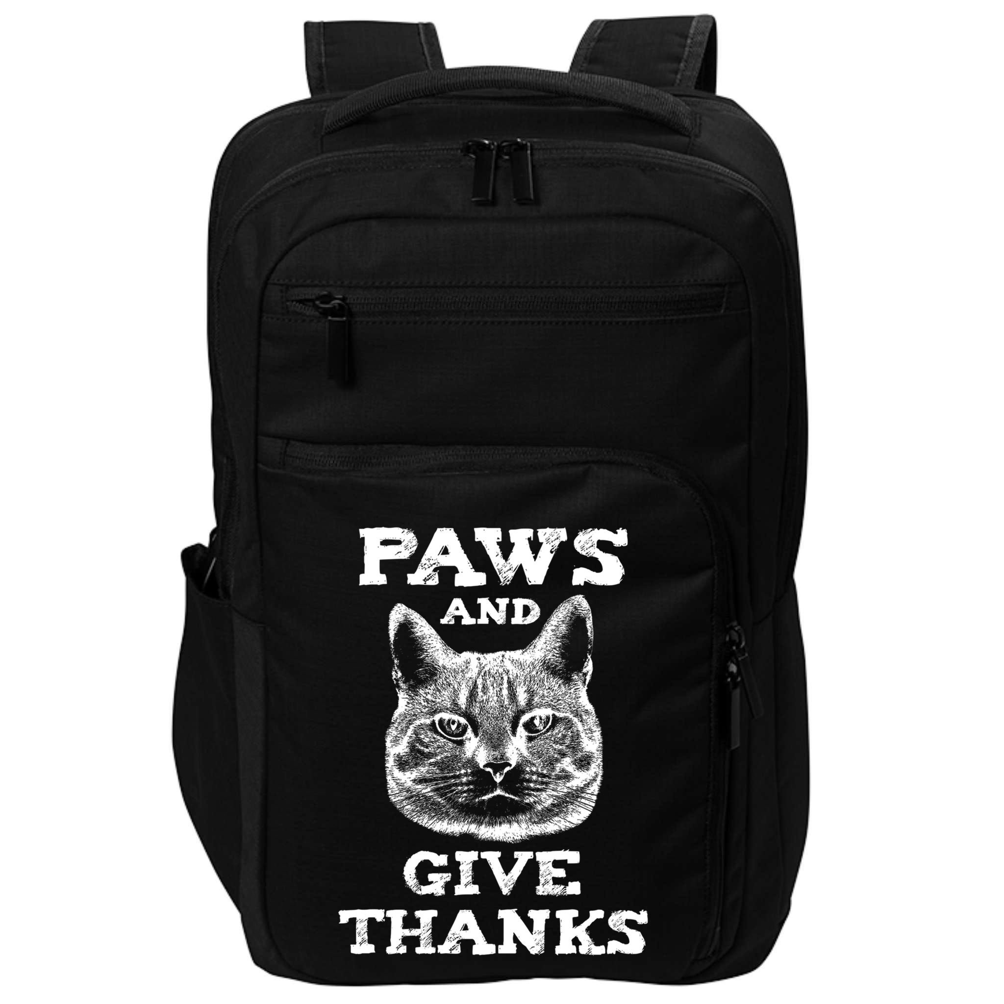 Funny Thanksgiving Cat Paws And Give Thanks Gift Impact Tech Backpack
