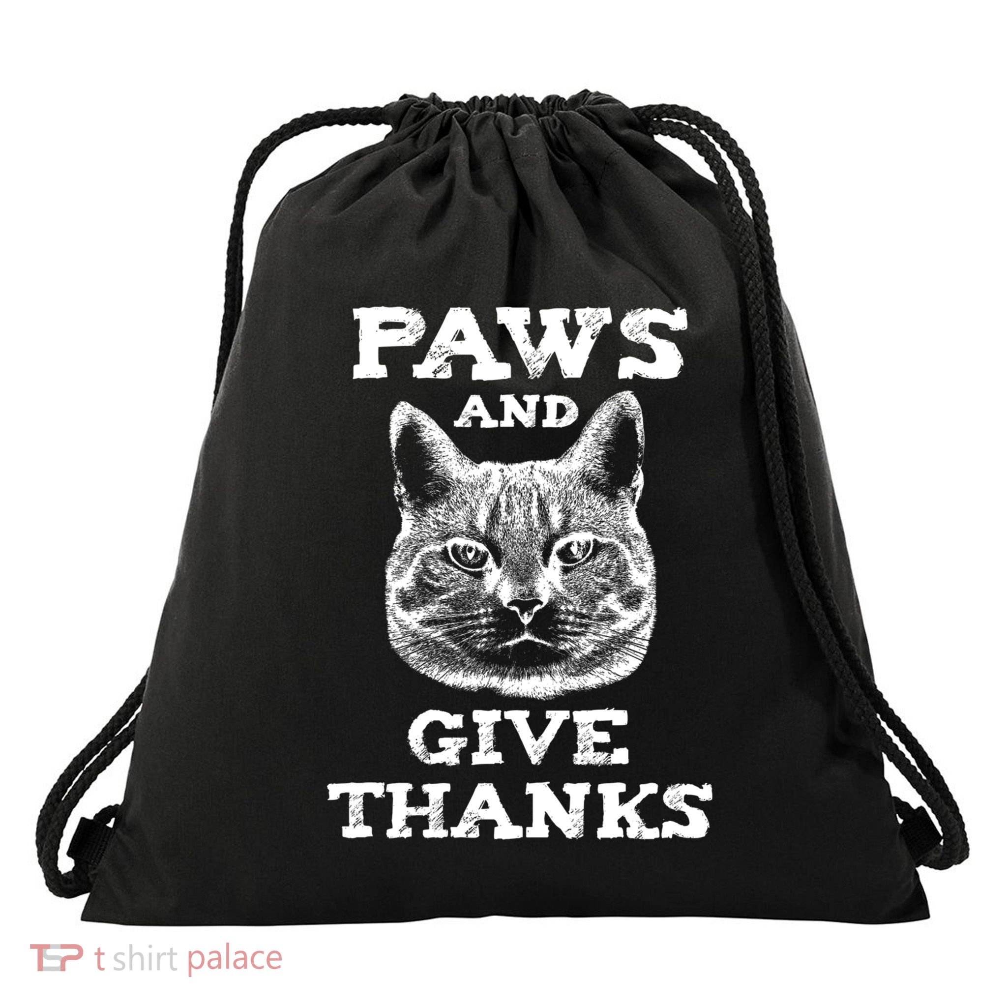 Funny Thanksgiving Cat Paws And Give Thanks Gift Drawstring Bag