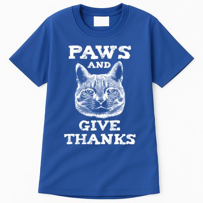 Funny Thanksgiving Cat Paws And Give Thanks Gift Tall T-Shirt