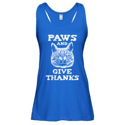Funny Thanksgiving Cat Paws And Give Thanks Gift Ladies Essential Flowy Tank