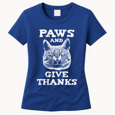 Funny Thanksgiving Cat Paws And Give Thanks Gift Womens T-Shirt