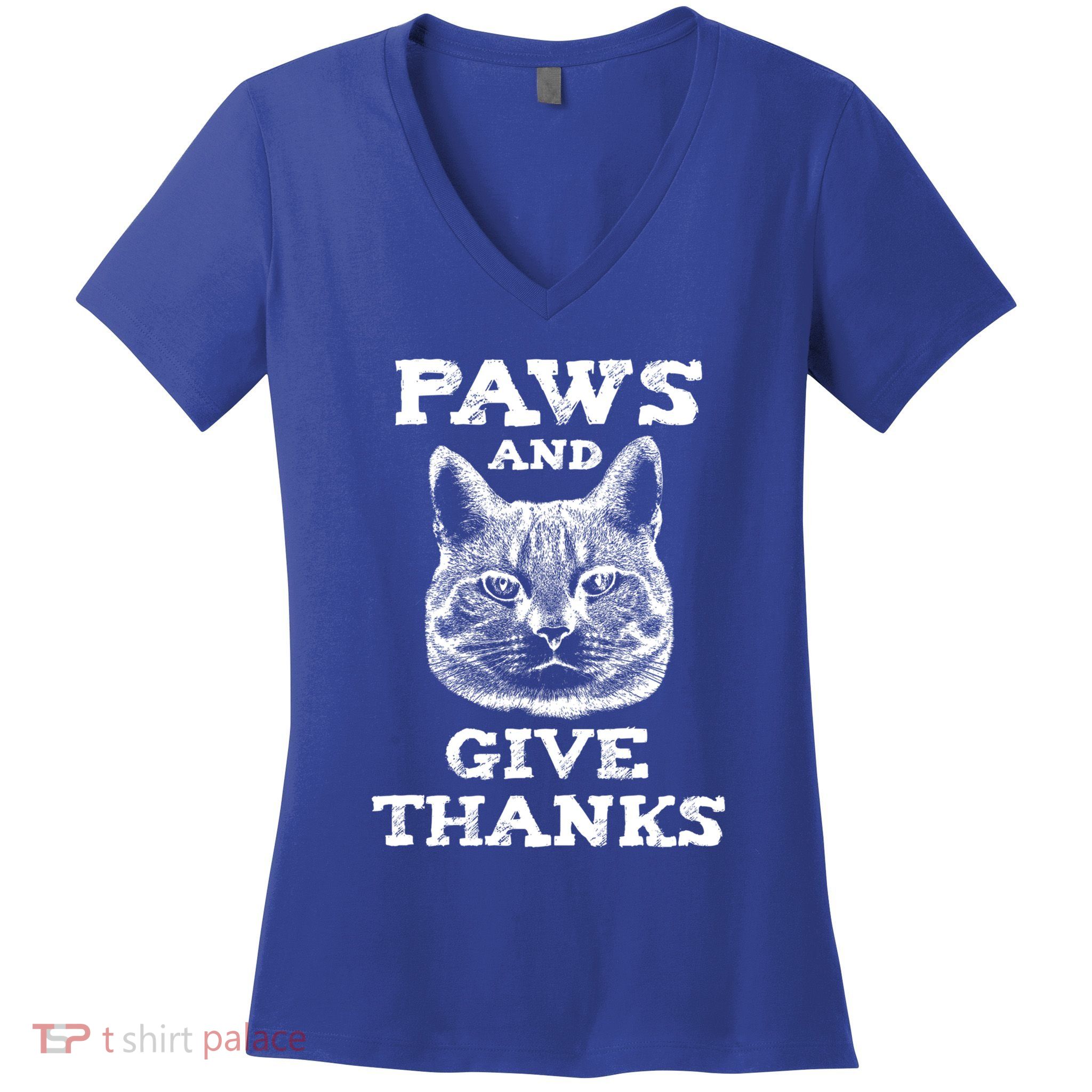 Funny Thanksgiving Cat Paws And Give Thanks Gift Women's V-Neck T-Shirt