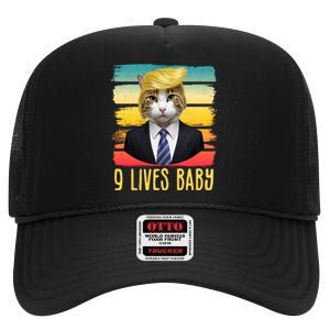 Funny Trump Cat 9 Lives Baby High Crown Mesh Back Trucker Hat